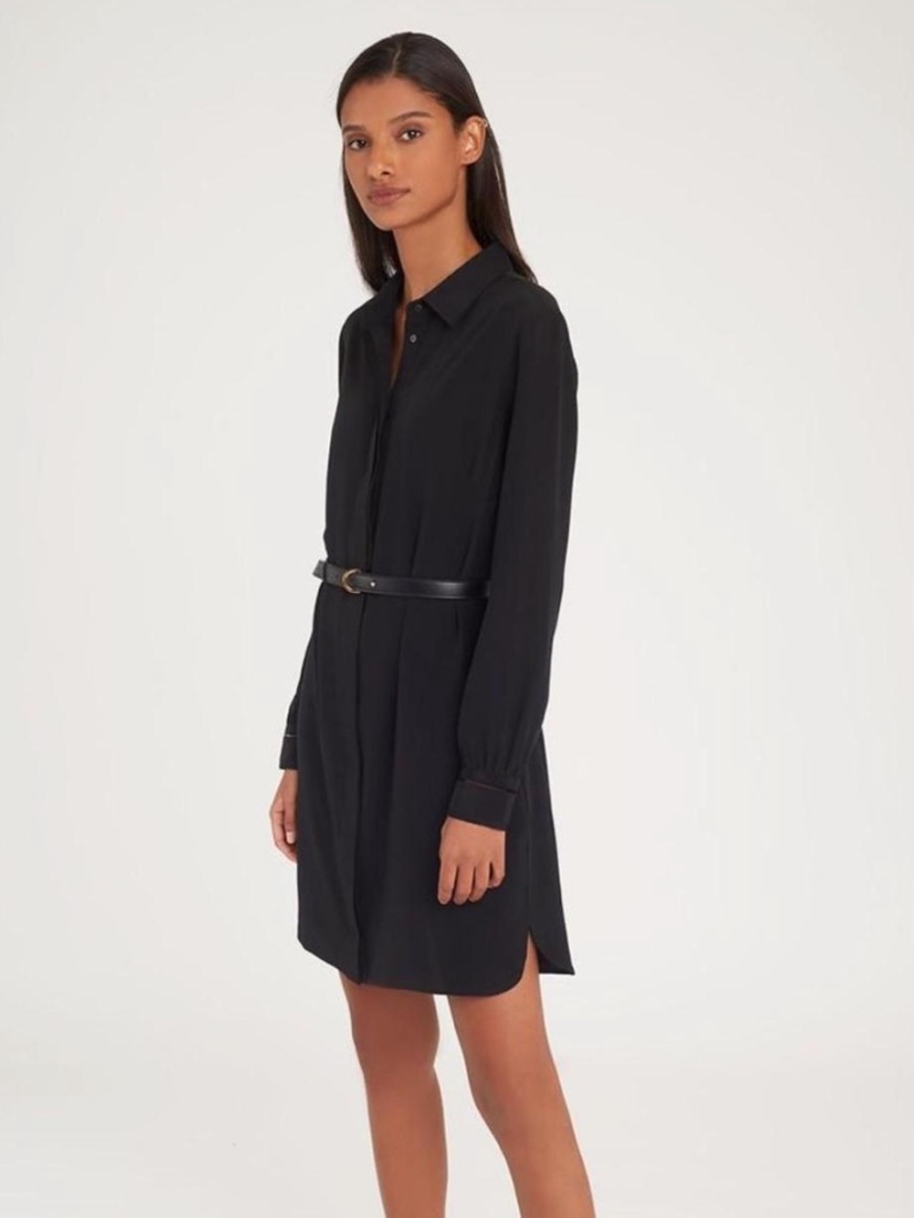 Cuyana Black Long Sleeve Silk Shirt Dress